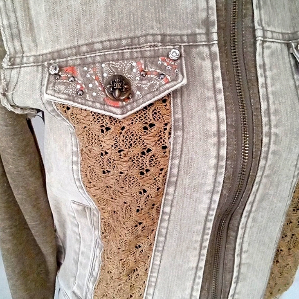 MISS ME SMALL OLIVE GREEN DENIM JACKET WITH HOODY - Picture 4 of 12